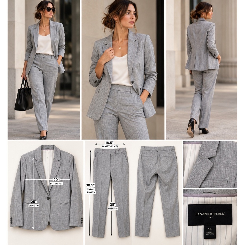 Banana Republic Women Ryan Suit 14 Gray 2010s Minimalist Quiet Luxury Career